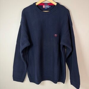 Vintage Chaps Ralph Lauren Mens LG Navy Herringbone Hand Framed Knit Sweater